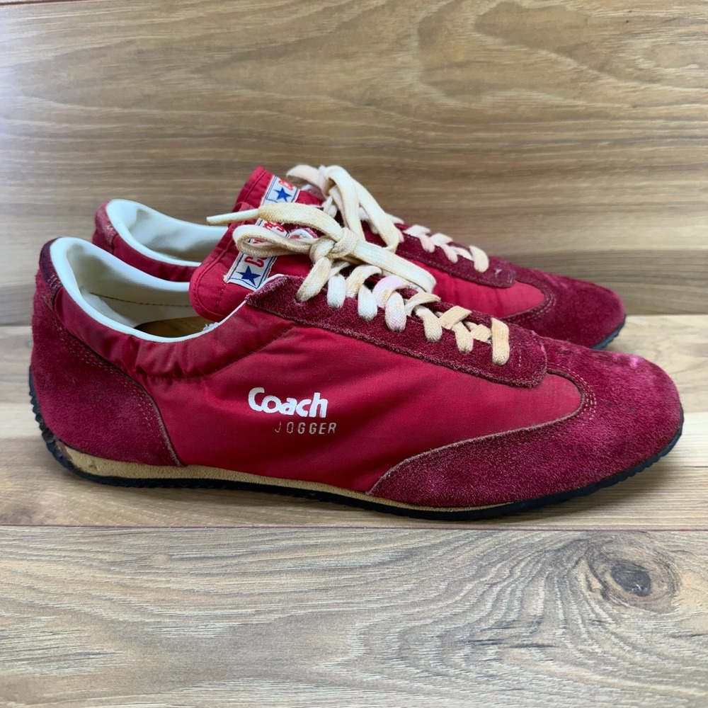 VINTAGE 70's Converse Coach V Jogger Sneakers 10.5 Red Suede Nylon‎ Low Top